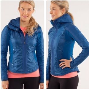 Lululemon Jacket Run Bundle Up Blue Zip Up Goose Down Coat Quilted, Fleece, 8